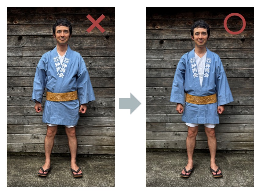 前の合わせ方：NG例（文字が重なっている）とOK例の比較